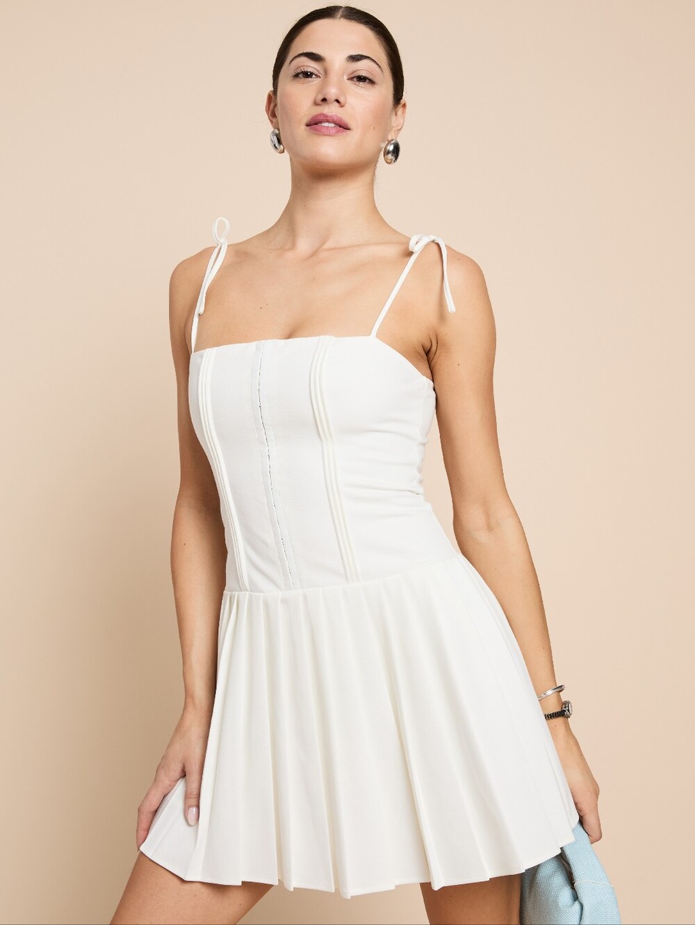 Kourt White Tie-Shoulder Fit & Flare Dress SZ L New With Tags